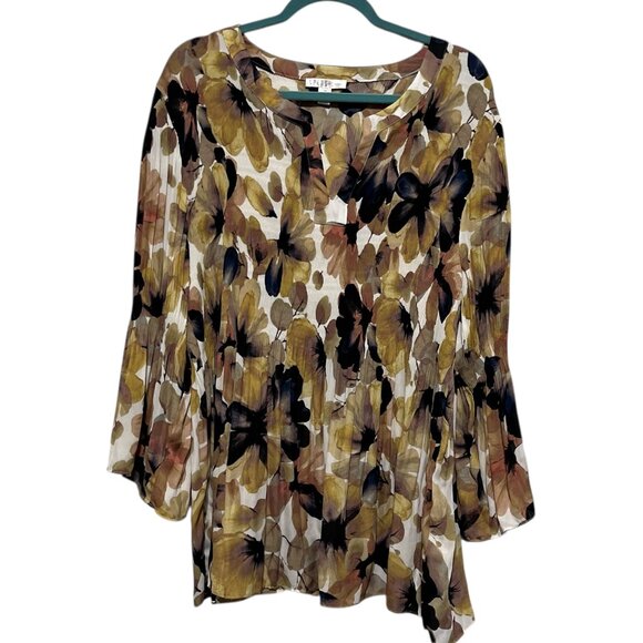 Spense Womens Chiffon Tunic Size 3X Earth Tone Floral Flowy Mature Bohemian Fall - Picture 1 of 9